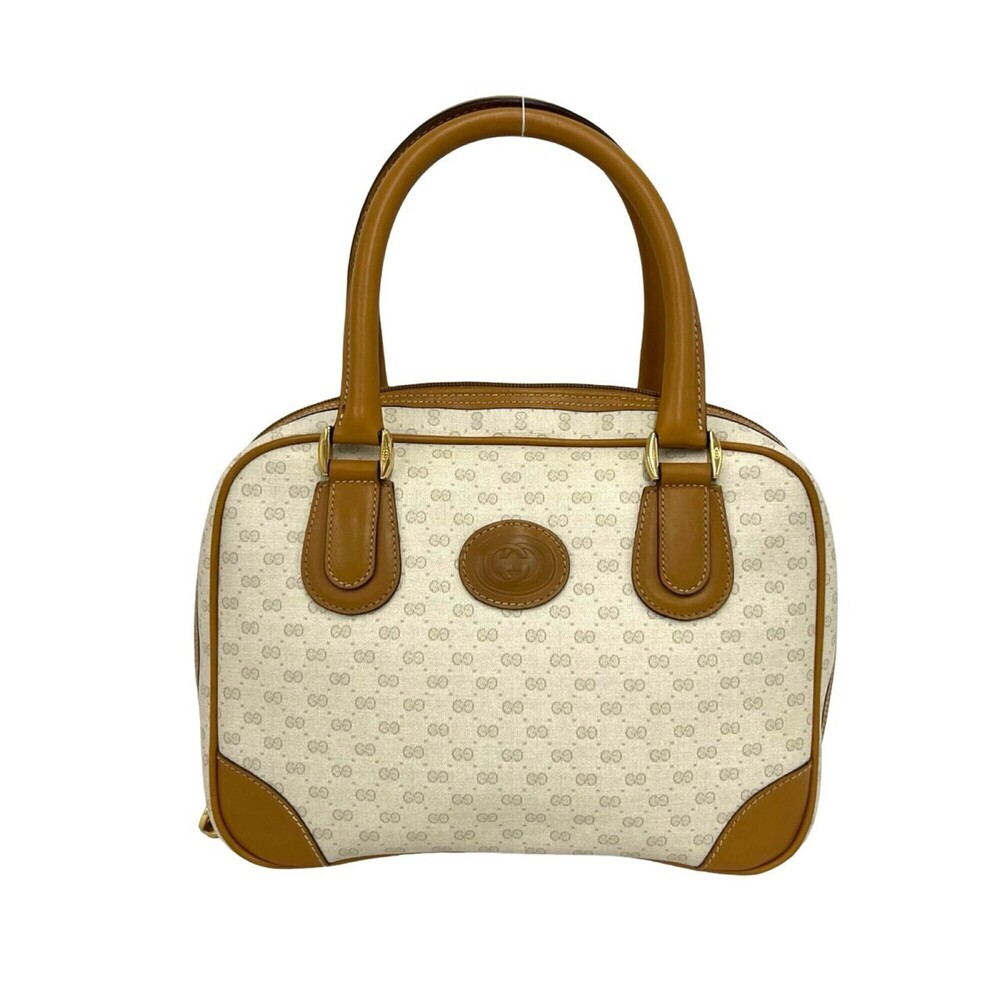 GUCCI Old Gucci Micro GG Logo Leather Handbag Mini Boston Bag Tote White 62961